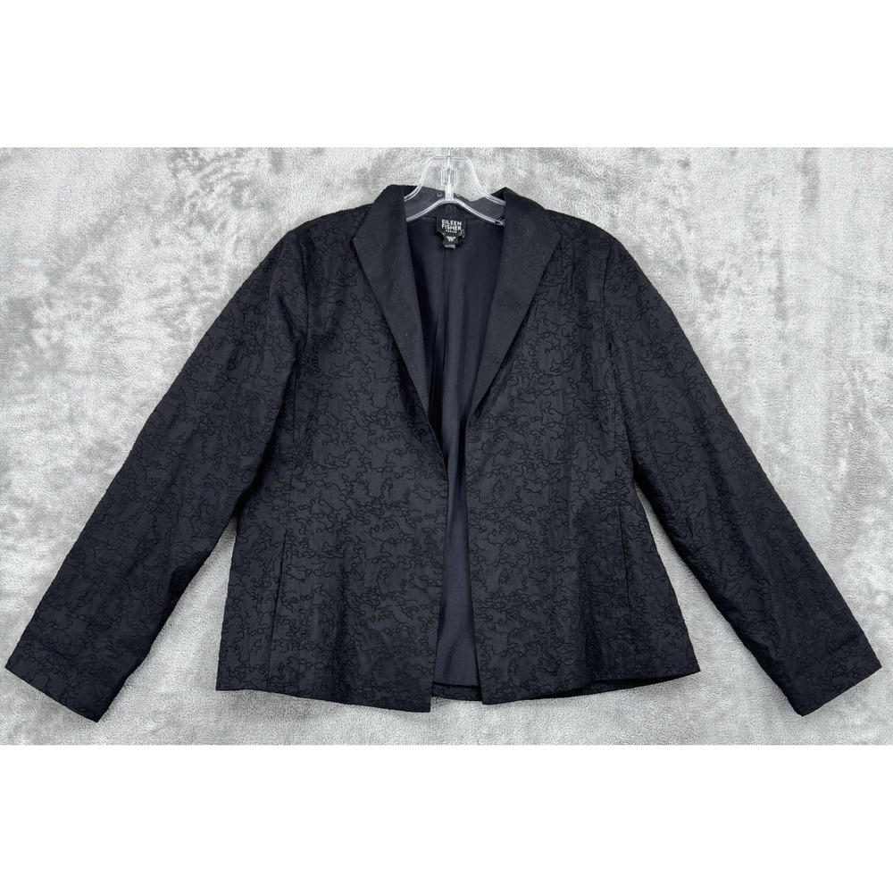 Eileen‎ Fisher Jacket Womens Small Petite Silk Textured Relaxed Office Black